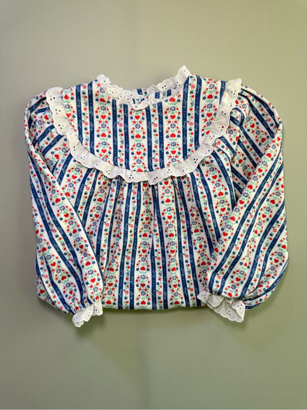 Lanz of Salzburg Girls Classic Blue Tyrolean Stripe Night Gown 4 5 4/5 XS